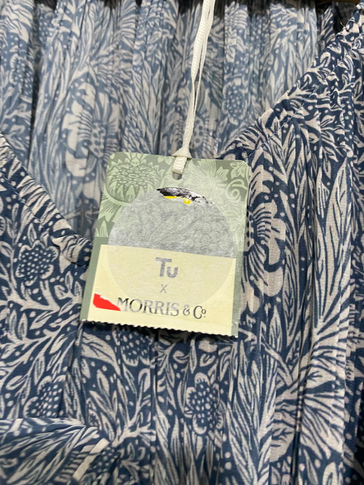 TU |M| BUST 19| A68| BLUE BOTANICAL PRINT RUFFLE-TRIM LONG-SLEEVE MIDI DRESS