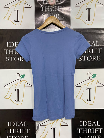 PEACOCKS |S| BUST 14| A68| BEAUTIFUL BASICS PERIWINKLE BLUE COTTON FITTED T-SHIRT