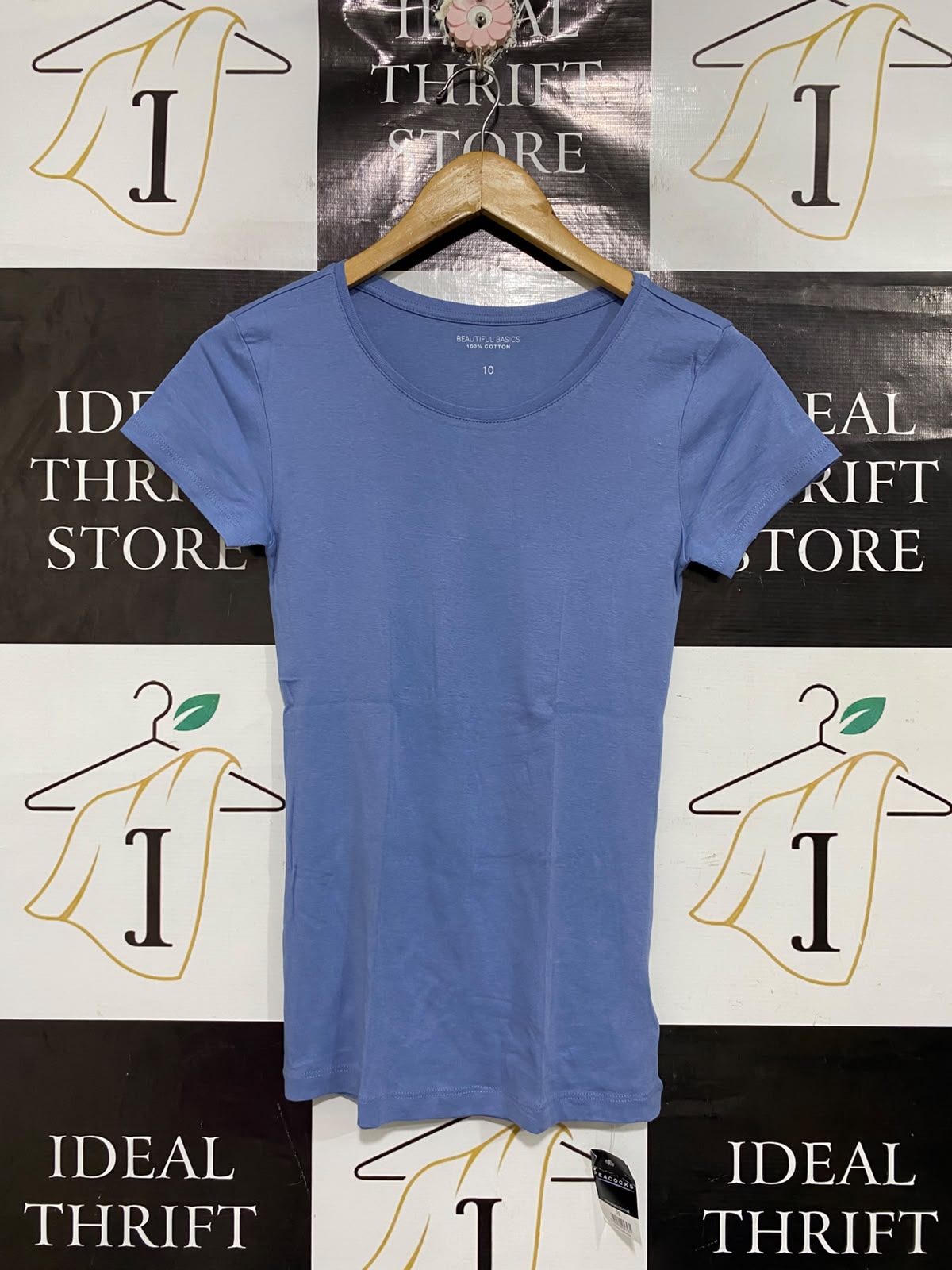 PEACOCKS |S| BUST 14| A68| BEAUTIFUL BASICS PERIWINKLE BLUE COTTON FITTED T-SHIRT