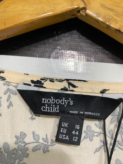 NOBODY'S CHILD |L| BUST 21| A68|  CREAM & BLACK FLORAL BUTTON-FRONT MIDI DRESS