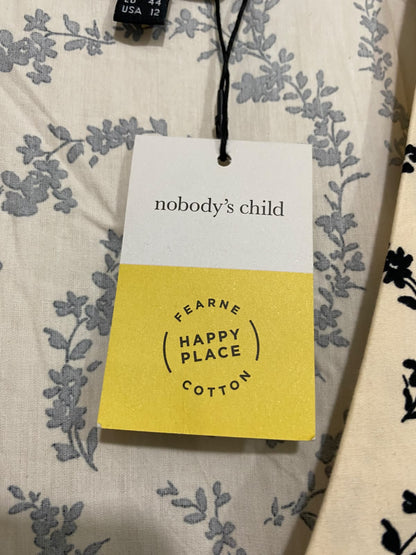 NOBODY'S CHILD |L| BUST 21| A68|  CREAM & BLACK FLORAL BUTTON-FRONT MIDI DRESS