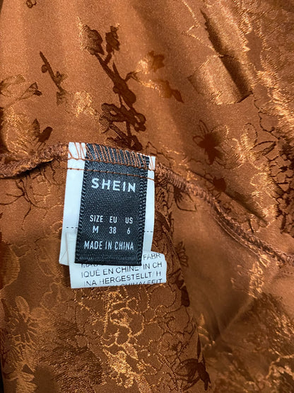 SHEIN |M| BUST 19| A68|  COPPER JACQUARD RUFFLE-COLLAR LONG-SLEEVE MIDI DRESS