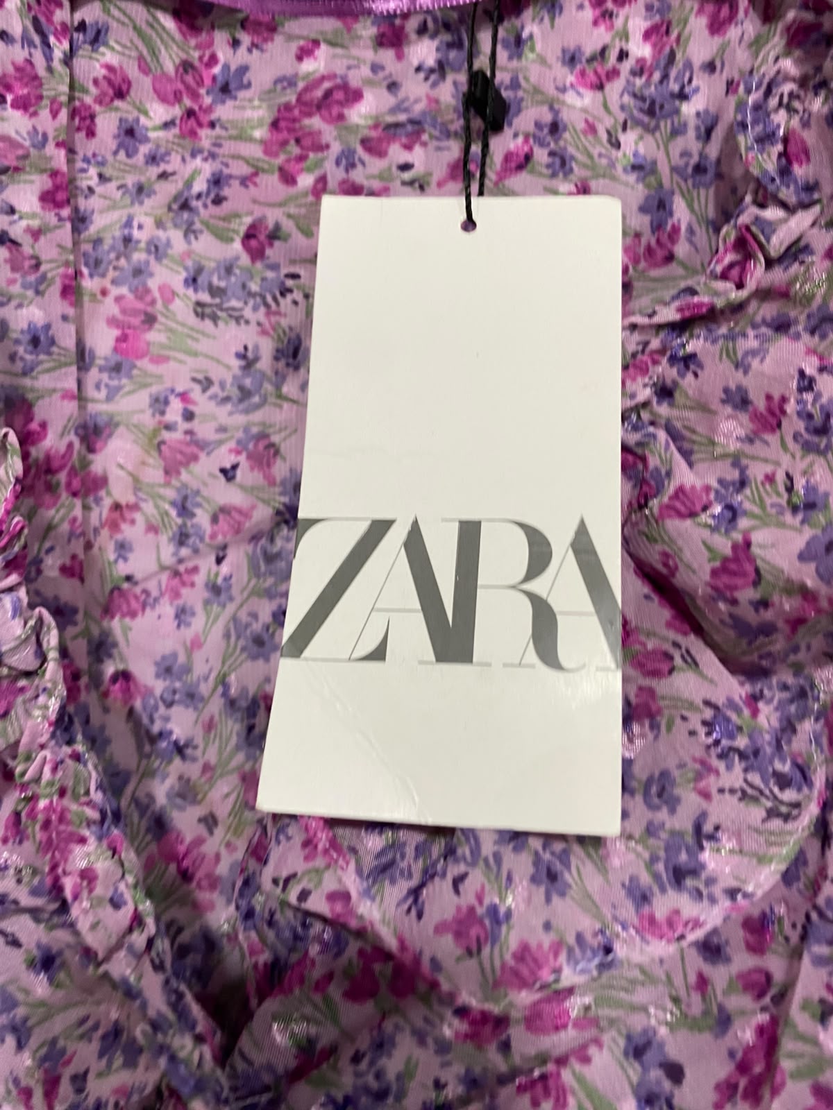 ZARA |M| BUST 18| A68| PURPLE FLORAL RUFFLE CROPPED LONG-SLEEVE BLOUSE