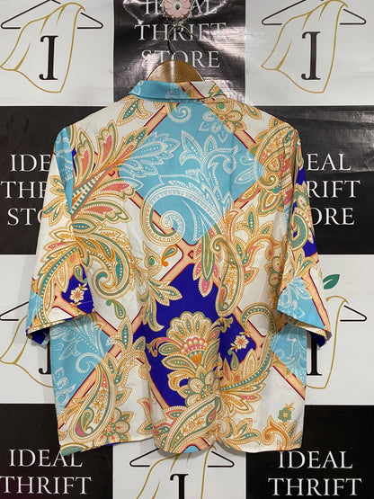 BEST LIVE |M/L| BUST 21| A68| BLUE & PAISLEY PRINT BUTTON-DOWN SHIRT