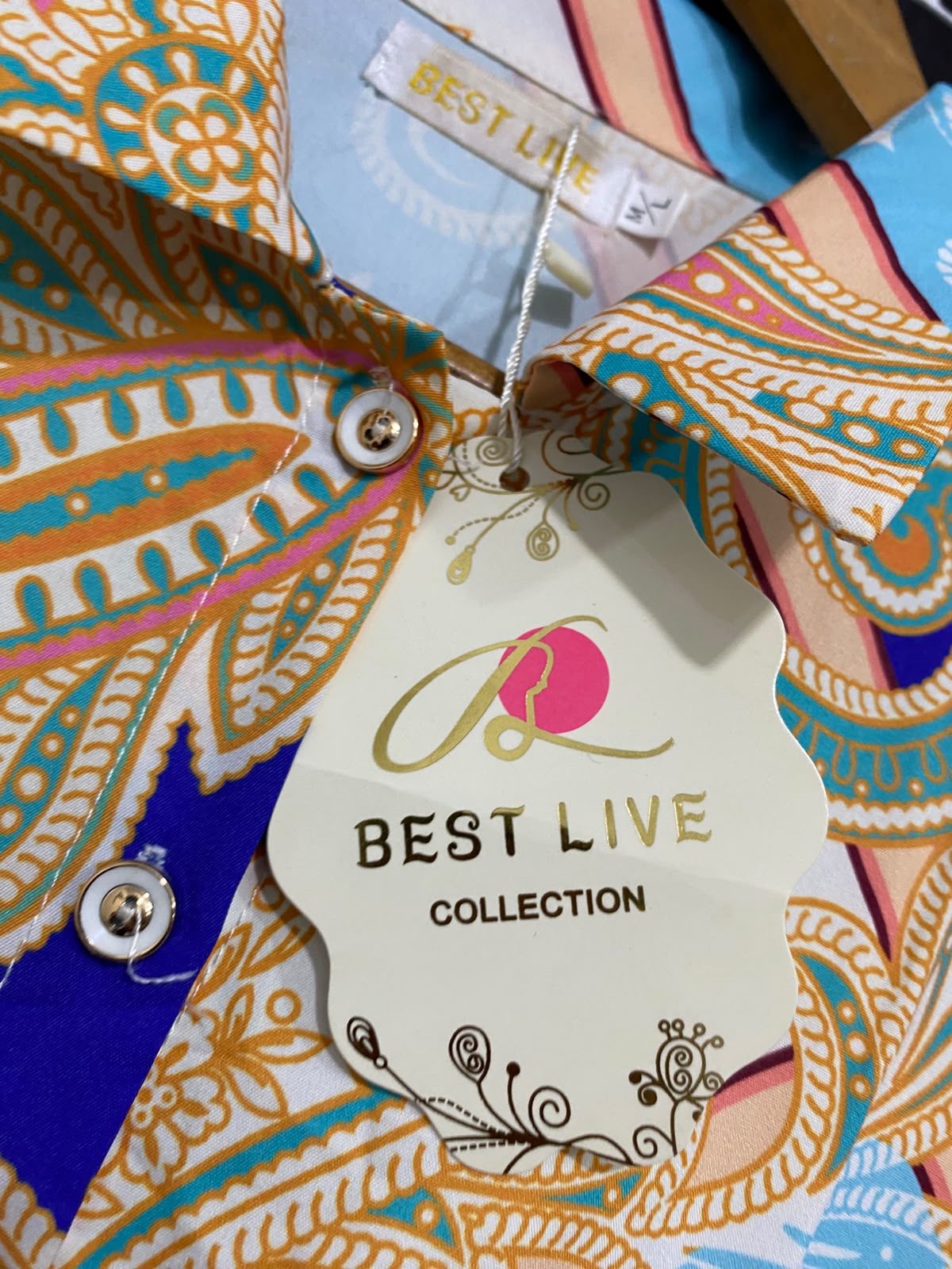 BEST LIVE |M/L| BUST 21| A68| BLUE & PAISLEY PRINT BUTTON-DOWN SHIRT