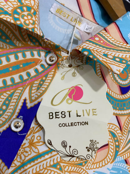 BEST LIVE |M/L| BUST 21| A68| BLUE & PAISLEY PRINT BUTTON-DOWN SHIRT