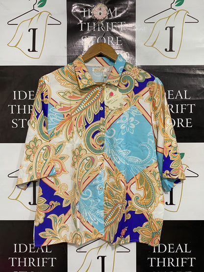 BEST LIVE |M/L| BUST 21| A68| BLUE & PAISLEY PRINT BUTTON-DOWN SHIRT