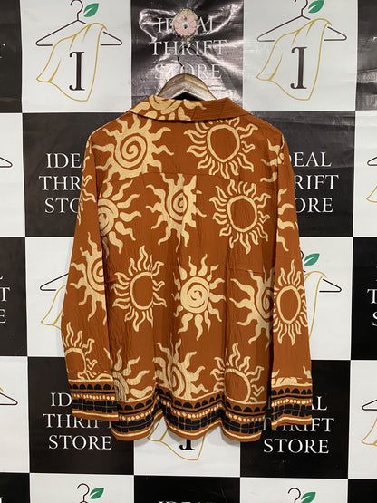 TU |L| BUST 23| A68| RUST ORANGE & BEIGE SUN-PRINT BUTTON-DOWN SHIRT