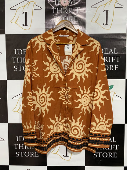TU |L| BUST 23| A68| RUST ORANGE & BEIGE SUN-PRINT BUTTON-DOWN SHIRT