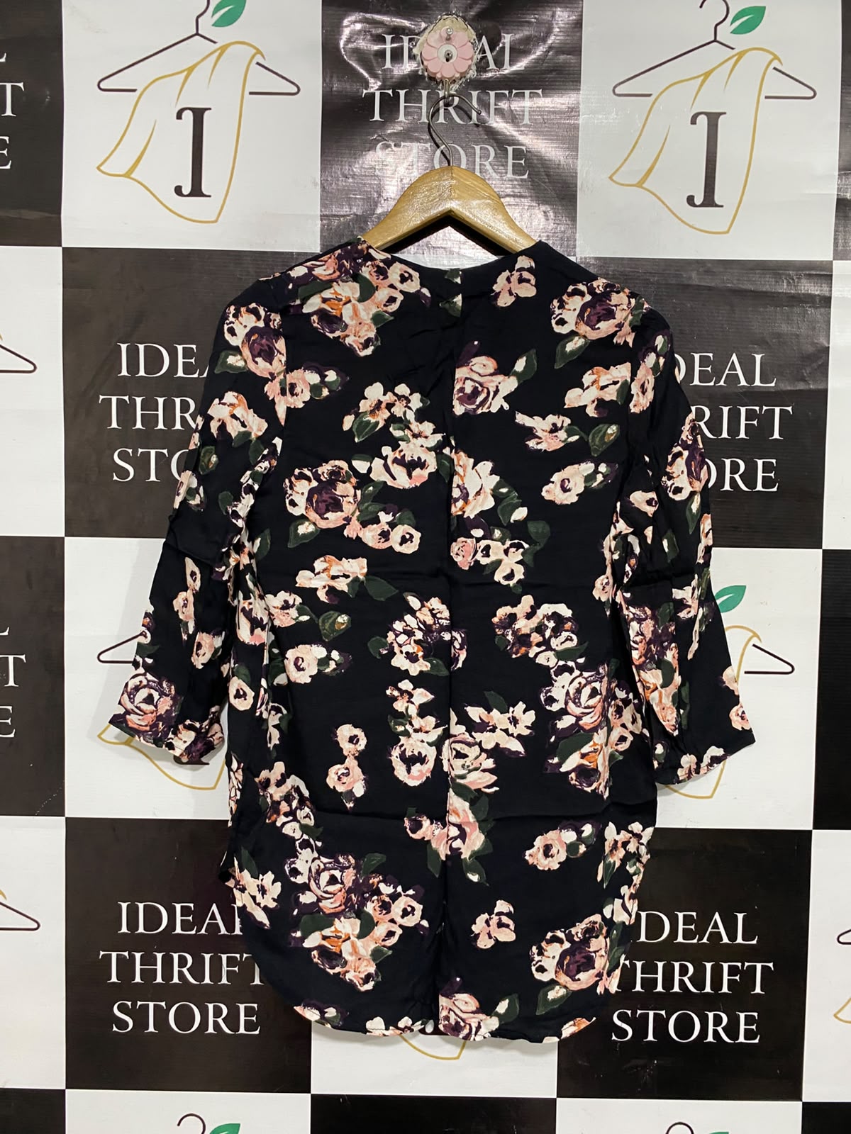 BERSHKA |S| BUST 19| A68|  BLACK & BLUSH FLORAL OPEN-FRONT CARDIGAN KIMONO