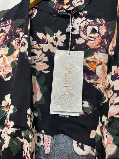 BERSHKA |S| BUST 19| A68|  BLACK & BLUSH FLORAL OPEN-FRONT CARDIGAN KIMONO