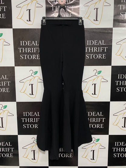 BOOHOO |XS| WAIST 24| A67| BLACK HIGH-WAISTED RUFFLE HEM FLARED TROUSERS