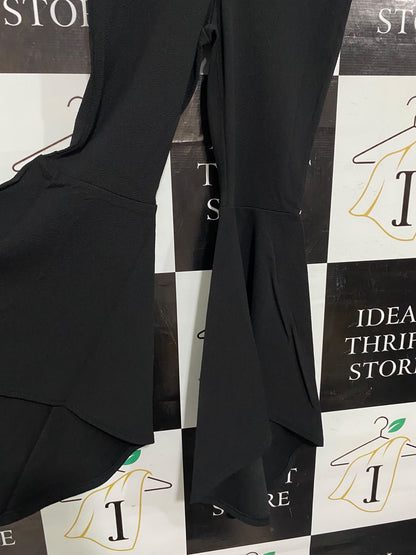 BOOHOO |XS| WAIST 24| A67| BLACK HIGH-WAISTED RUFFLE HEM FLARED TROUSERS