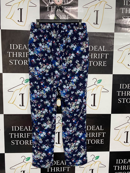 RELAXED FIT |L| WAIST 30| A67| NAVY BLUE FLORAL DRAWSTRING UTILITY TROUSERS