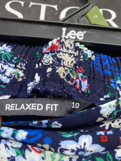 RELAXED FIT |L| WAIST 30| A67| NAVY BLUE FLORAL DRAWSTRING UTILITY TROUSERS