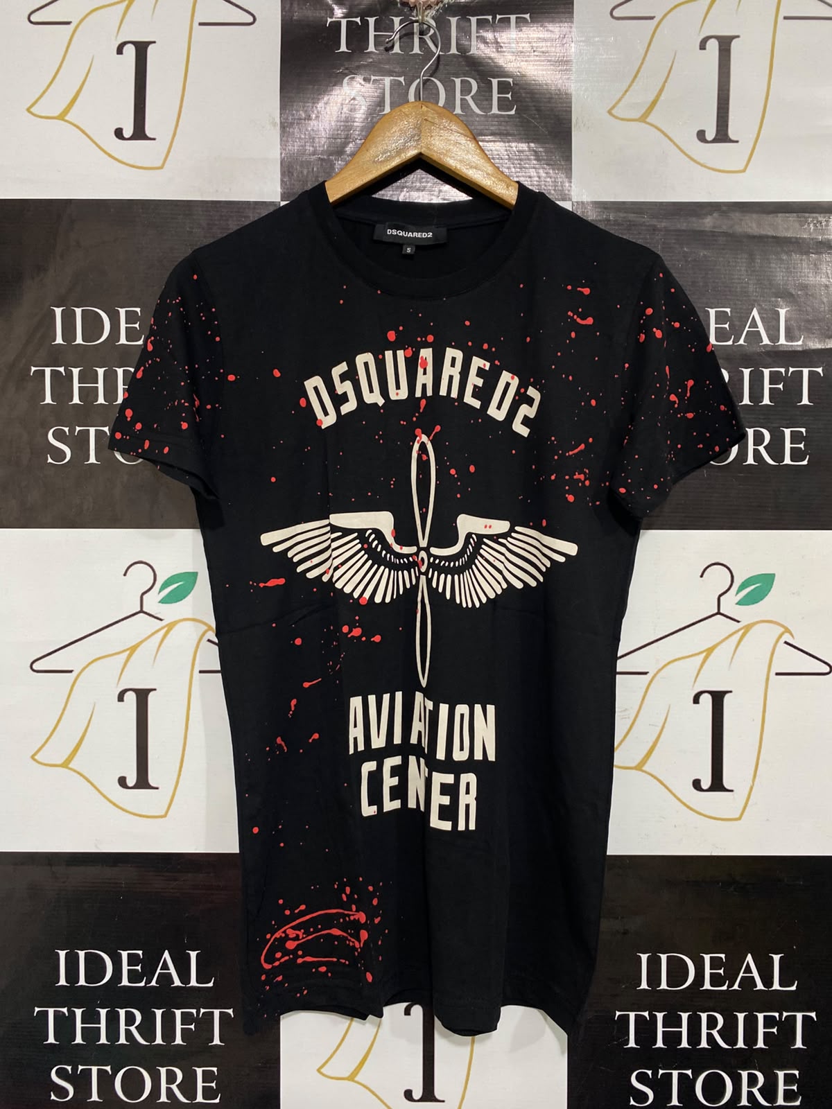 DSQUARED2 |S| BUST 18| A67|  BLACK AVIATION CENTER GRAPHIC T-SHIRT