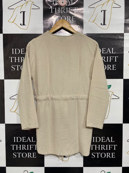 PRIMARK |M| BUST 18| A67| BEIGE TEXTURED V-NECK TIE-WAIST TUNIC SHIRT