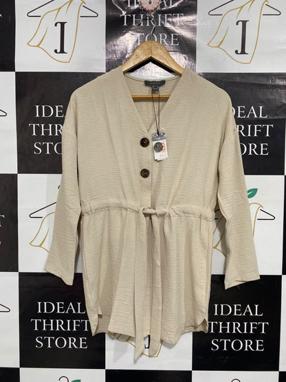 PRIMARK |M| BUST 18| A67| BEIGE TEXTURED V-NECK TIE-WAIST TUNIC SHIRT
