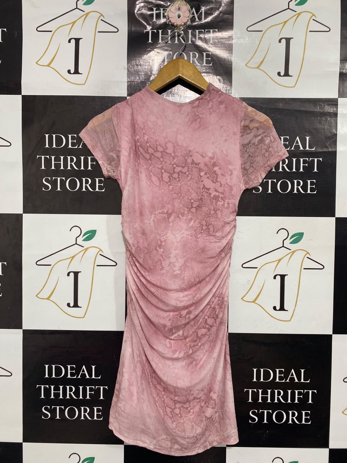 PRIMARK |S| BUST 13| A67| PINK SNAKESKIN PRINT RUFFLED BODYCON MINI DRESS