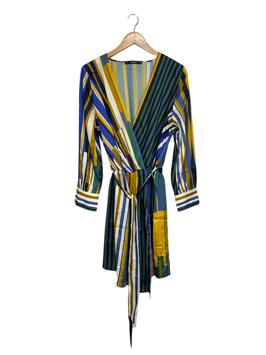 ZARA BASIC |XL| BUST 21| A68|  MULTICOLOR STRIPED WRAP MINI DRESS