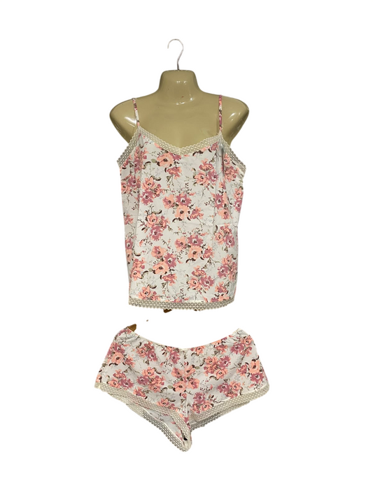 M&S |L| A68| FLORAL PRINT LACE-TRIM CAMI AND SHORTS SLEEPWEAR SET