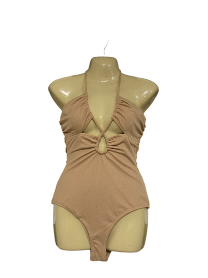 SEED |S| BUST 15| A68| BEIGE CUT-OUT HALTERNECK BODYSUIT / ONE-PIECE SWIMSUIT