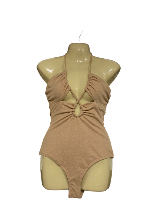 SEED |S| BUST 15| A68| BEIGE CUT-OUT HALTERNECK BODYSUIT / ONE-PIECE SWIMSUIT