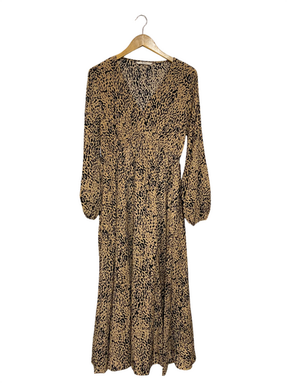 TU WOMAN |M| BUST 17 | A68| BEIGE ANIMAL PRINT V-NECK MAXI DRESS