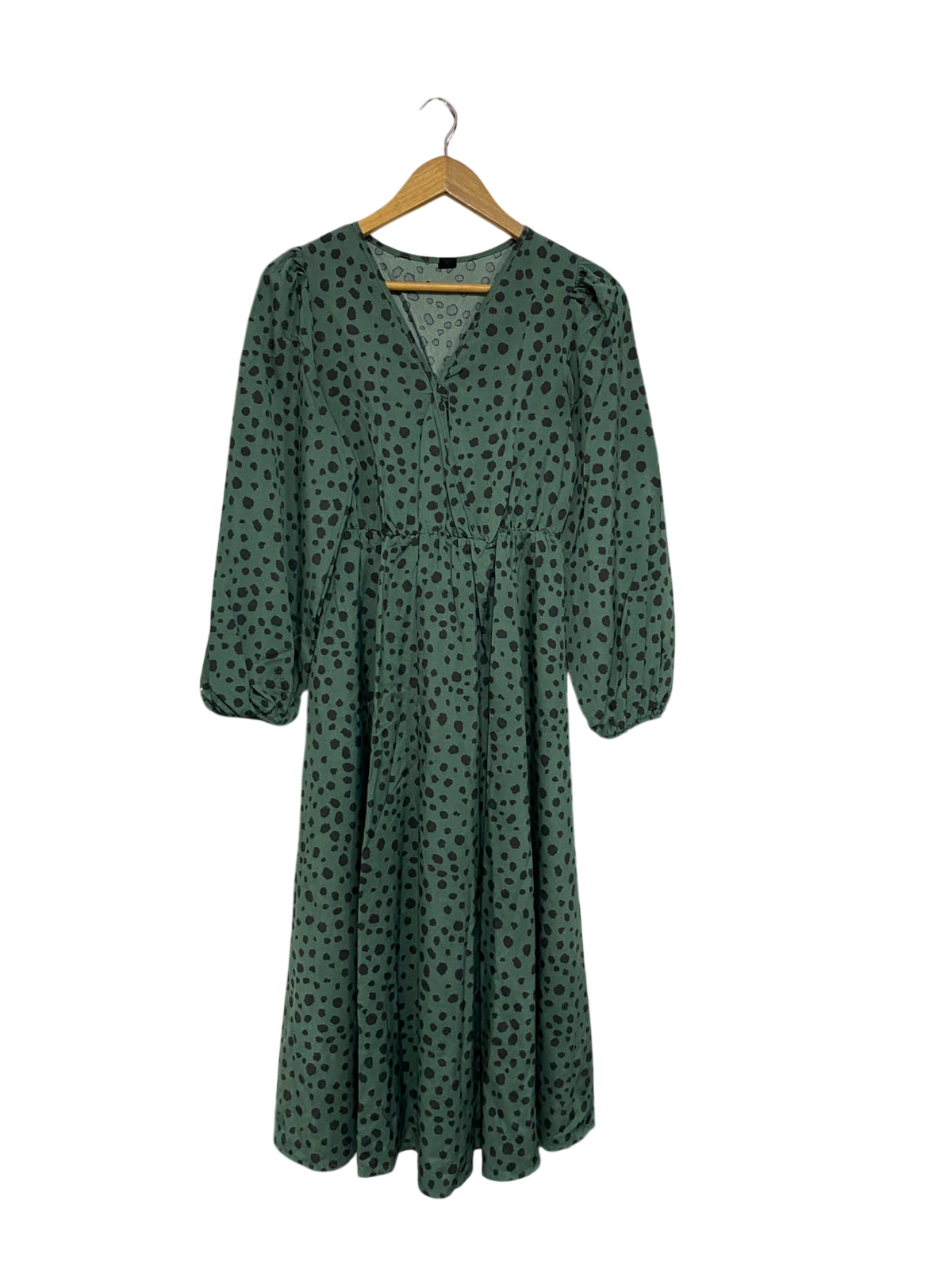 SHEIN |S| BUST 17| A68| EMERALD GREEN SPOTTED PRINT V-NECK MAXI DRESS