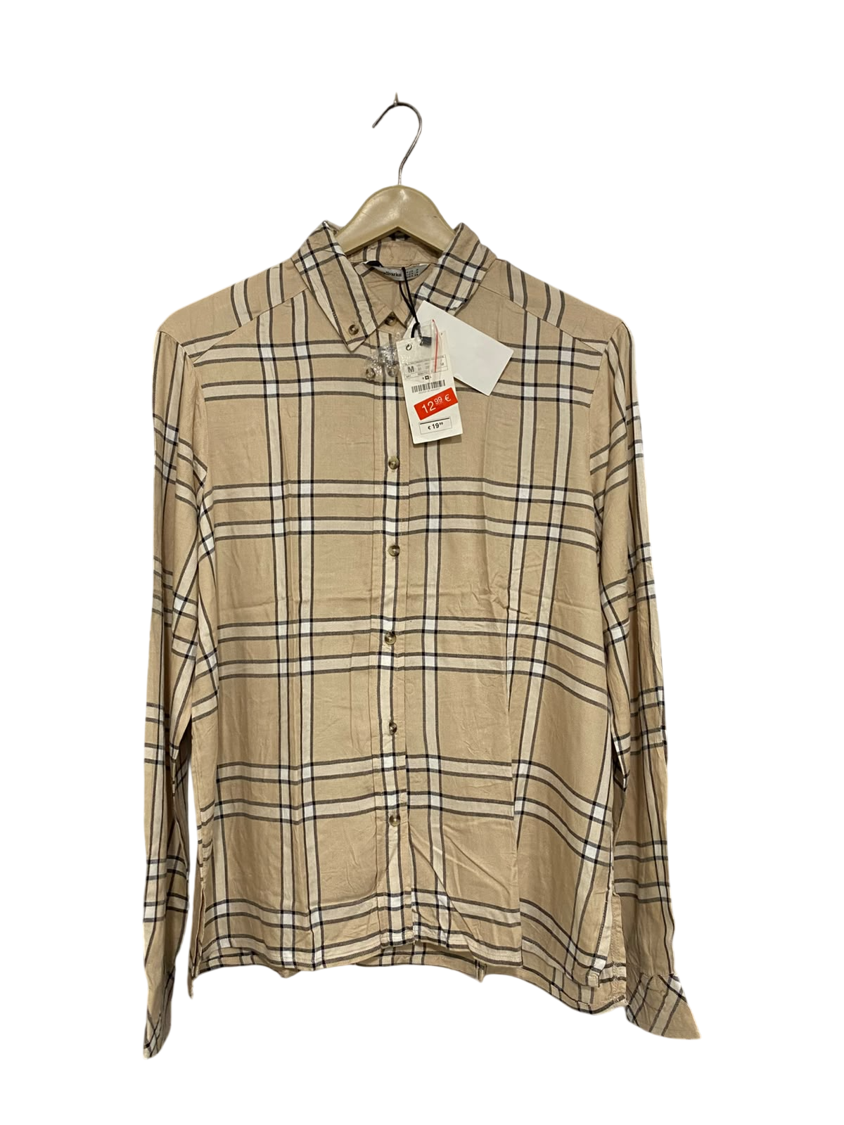 STRADIVARIUS |M| BUST 22| A68|  BEIGE CHECKERED BUTTON-DOWN SHIRT