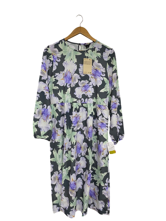 MONKI |S| BUST 19| A68|  CHARCOAL GREY FLORAL PRINT EMPIRE-WAIST MIDI DRESS