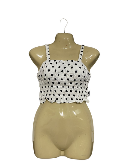 PAVEMENT |XS| BUST 14| A68| WHITE & BLACK POLKA DOT SMOCKED CROP TOP