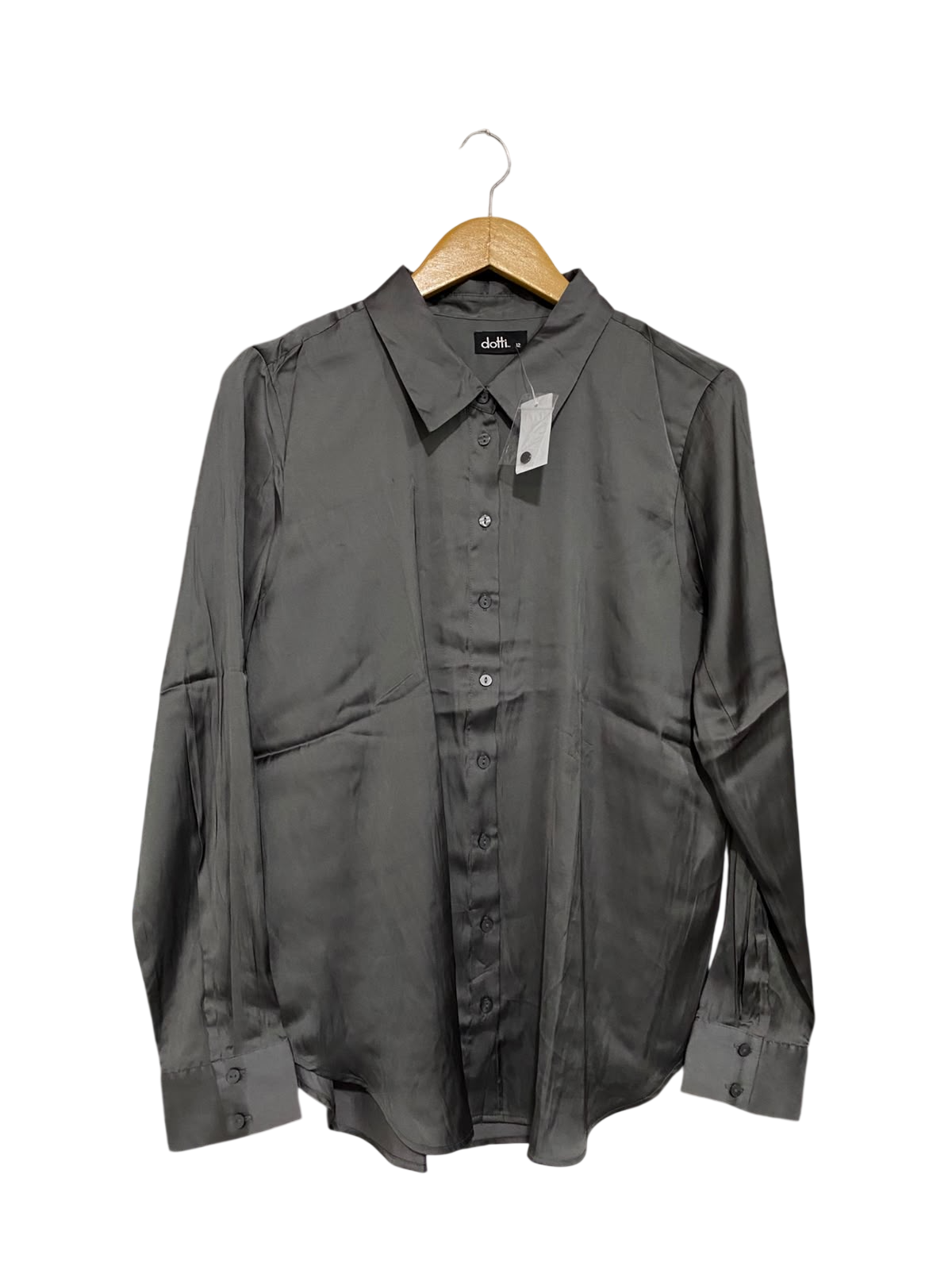 DOTTI |M| BUST 20| A68| CHARCOAL GREY SATIN BUTTON-DOWN SHIRT