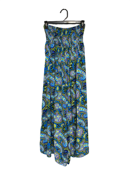 CHICME |M| WAIST 24| A68| BLUE & GREEN PAISLEY PRINT SMOCKED STRAPLESS MAXI DRESS