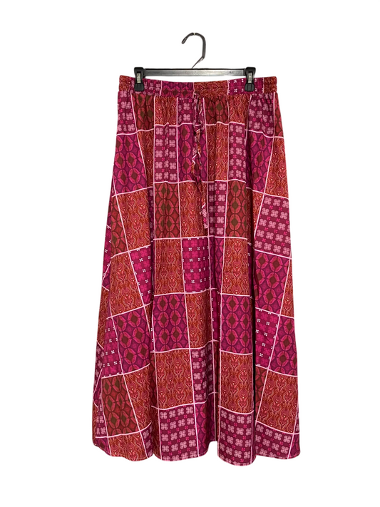 |L| WAIST 32| A68| PINK & MAGENTA PATCHWORK PRINT MAXI SKIRT
