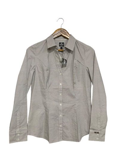 EXPRESS |M| BUST 18| A68| GREY & WHITE CHECKED FITTED LONG SLEEVE BUTTON-DOWN SHIRT