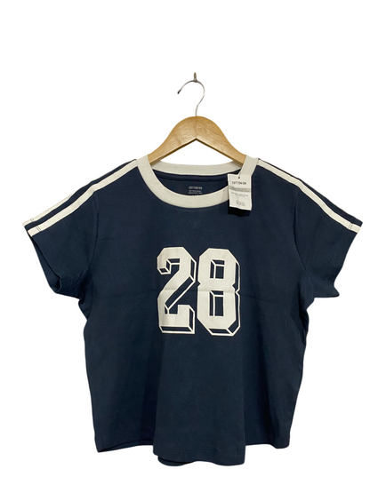 COTTON ON |L| BUST 18| A68|  NAVY BLUE '28' ATHLETIC GRAPHIC RINGER T-SHIRT