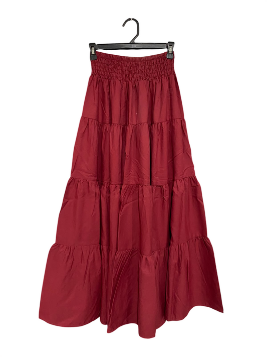 SHEIN |XS| WAIST 22| A68| MAROON TIERED SMOCKED MAXI SKIRT