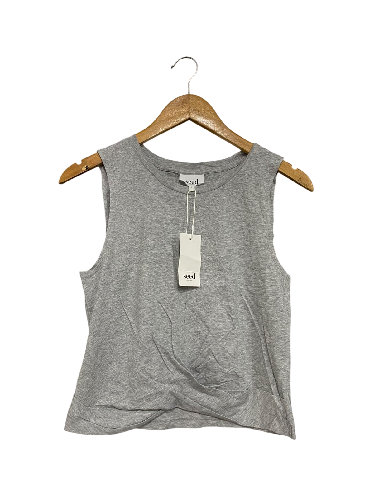 SEED |S| BUST 16| A68| HERITAGE GREY TWIST-FRONT CROP TANK TOP