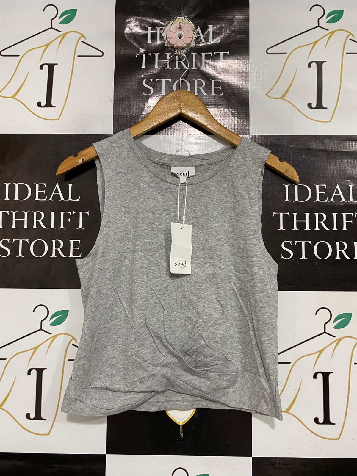 SEED |S| BUST 16| A68| HERITAGE GREY TWIST-FRONT CROP TANK TOP