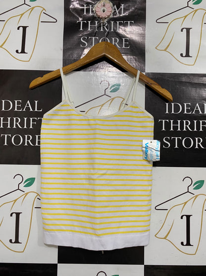 VALLEYGIRL |S| BUST 14| A68| YELLOW & WHITE STRIPED RIBBED CAMI TOP