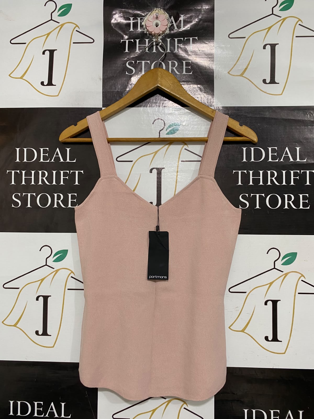 PORTMANS |S| BUST 16| A68| DUSTY PINK KNITTED V-NECK CAMI TOP