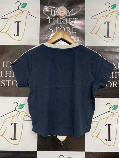 COTTON ON |L| BUST 18| A68|  NAVY BLUE '28' ATHLETIC GRAPHIC RINGER T-SHIRT