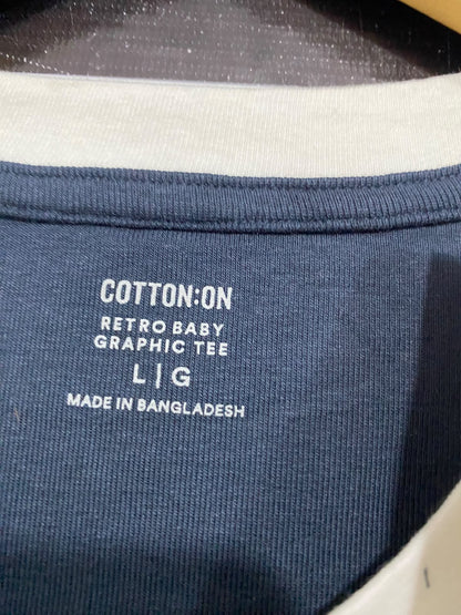 COTTON ON |L| BUST 18| A68|  NAVY BLUE '28' ATHLETIC GRAPHIC RINGER T-SHIRT