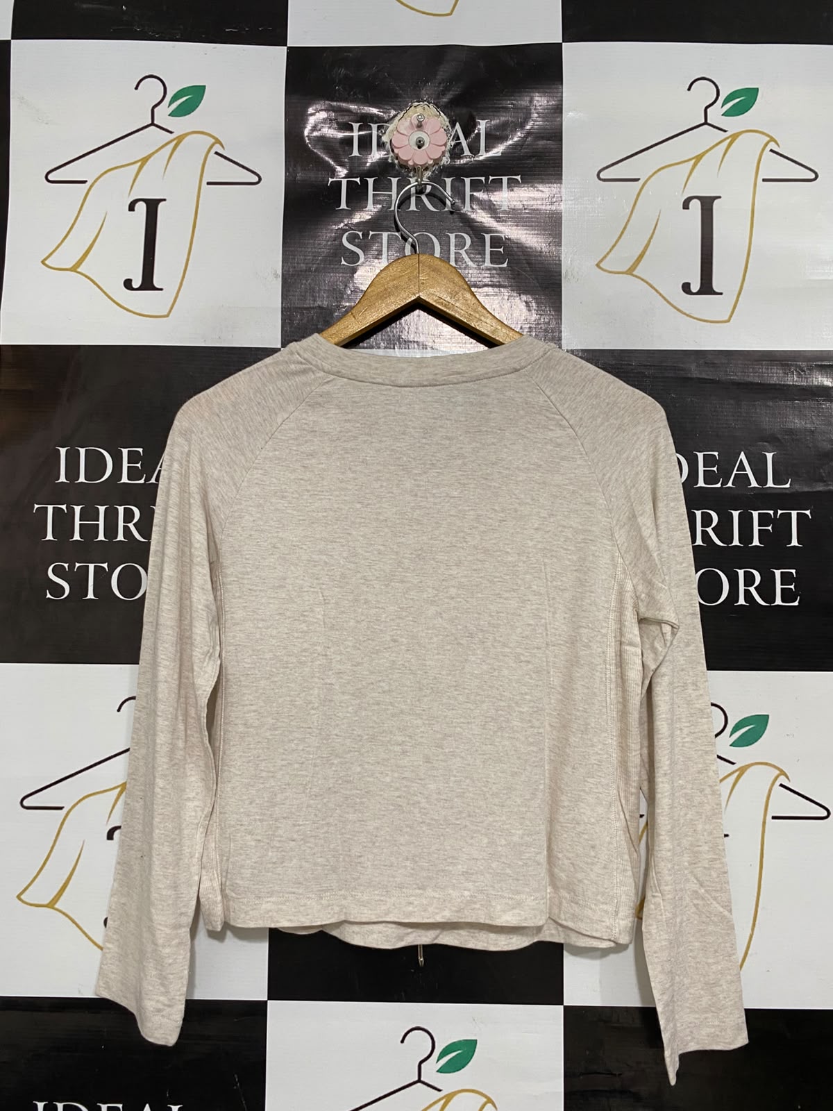 PRIMARK |S| BUST 17| A68| OATMEAL MELLANGE LONG SLEEVE RAGLAN TOP