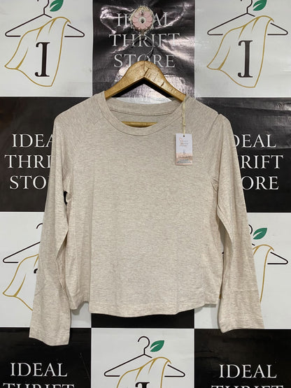 PRIMARK |S| BUST 17| A68| OATMEAL MELLANGE LONG SLEEVE RAGLAN TOP