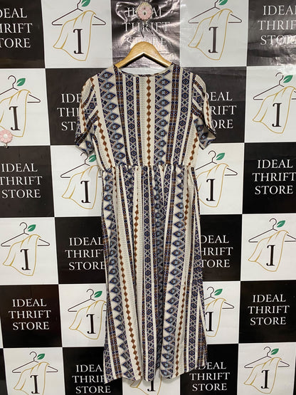 SHEIN |M| BUST 19| A68| MULTICOLOR TRIBAL PRINT V-NECK MAXI DRESS