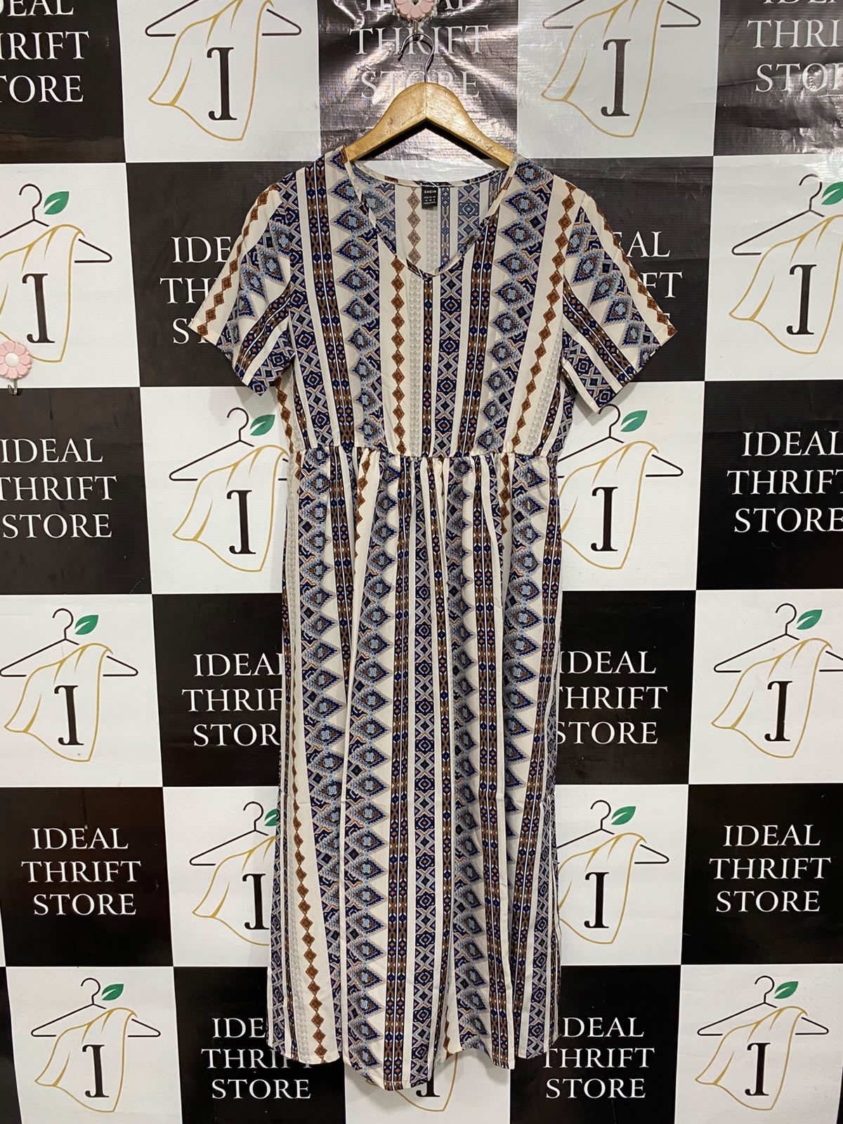 SHEIN |M| BUST 19| A68| MULTICOLOR TRIBAL PRINT V-NECK MAXI DRESS