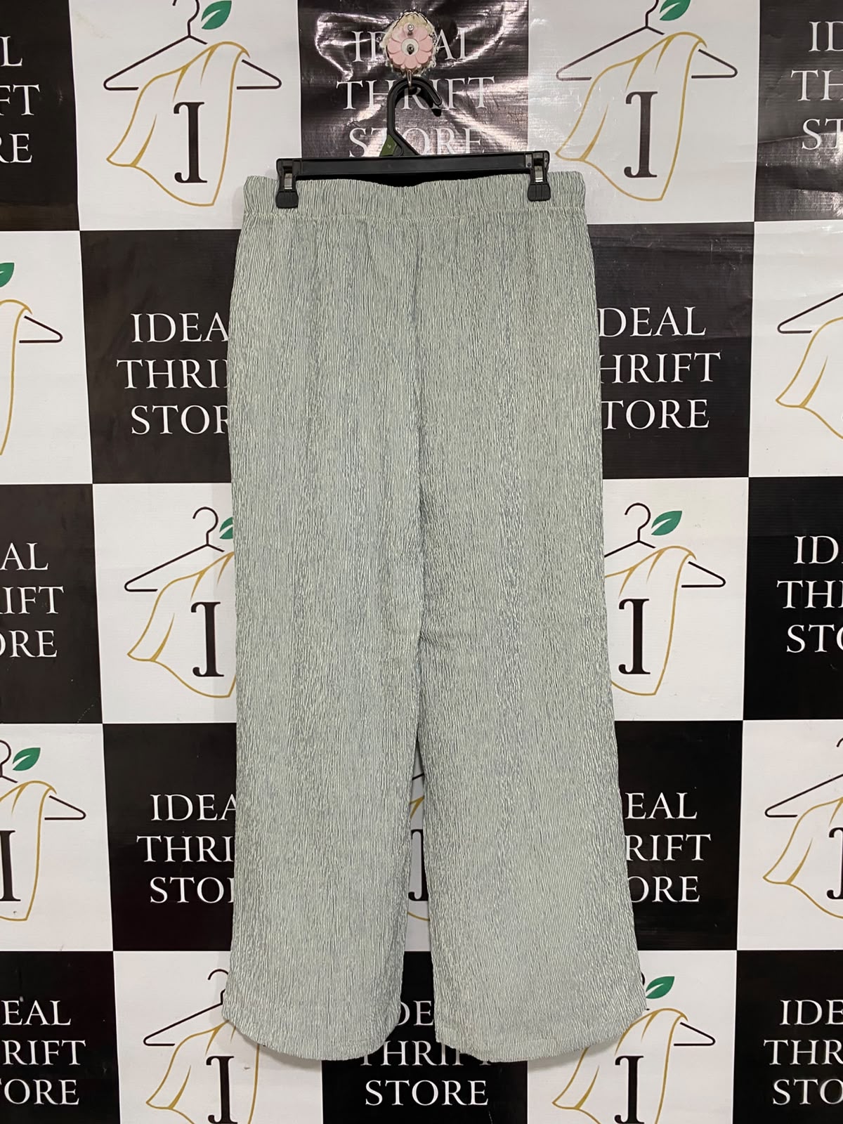 GEORGE |L| WAIST 30| A68|  GREEN FINE STRIPED WIDE-LEG TROUSERS