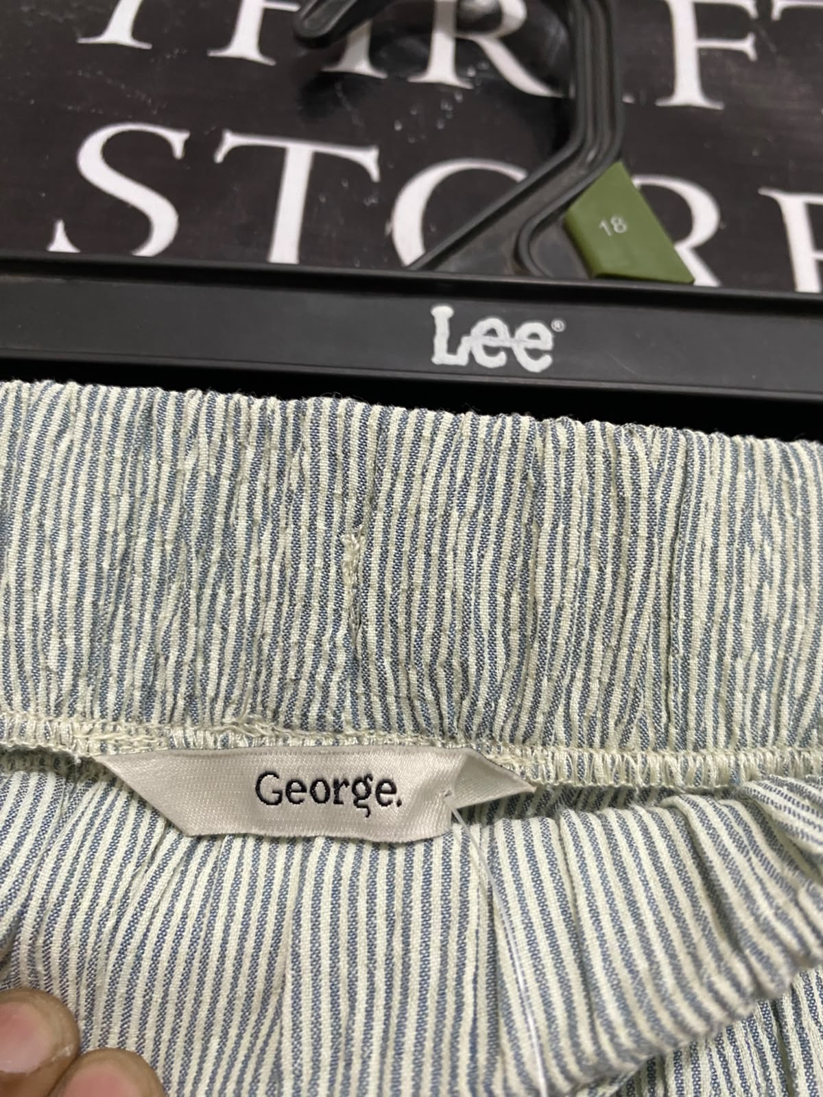 GEORGE |L| WAIST 30| A68|  GREEN FINE STRIPED WIDE-LEG TROUSERS